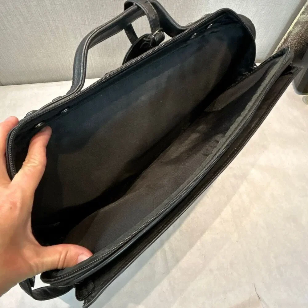 Vtg Hazel Leather Briefcase Shoulder Bag Laptop Computer Black Business Travel